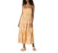 Amazon Essentials Damen Fit and Flare Empire-Taille Baumwollsatin gestuftes Maxikleid Goldgelb Beige Multi Folk Floral, XXS