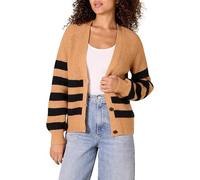 Amazon Essentials Damen Gerippte Soft-Touch-Blouson-Strickjacke, Kamelbraun Meliert Schwarz Streifen, XL