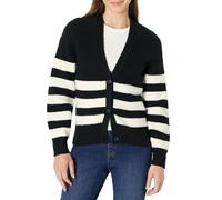 Amazon Essentials Damen Gerippte Soft-Touch-Blouson-Strickjacke, Schwarz Elfenbein Streifen, XL