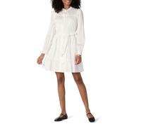 Amazon Essentials Damen Gestuftes Regular-Fit-Hemdblusenkleid aus Baumwollsatin, Weiß, XS