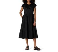 Amazon Essentials Damen Gestuftes Relaxed-Fit-Midikleid aus Baumwollsatin mit Rundhalsausschnitt, Schwarz, XXL