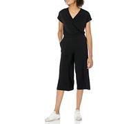 Amazon Essentials Damen Kurzärmeliger Wickel-Overall mit Kurzem Weitem Bein, 52,7cm Beininnenlänge, Schwarz, XL