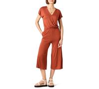 Amazon Essentials Damen Kurzärmeliger Wickel-Overall mit Kurzem Weitem Bein, 52,7cm Beininnenlänge, Lehm, XL