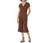 Amazon Essentials Damen Kurzärmeliger Wickel-Overall mit Kurzem Weitem Bein, 52,7cm Beininnenlänge, Braun Tiermuster, XS