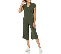 Amazon Essentials Damen Kurzärmeliger Wickel-Overall mit Kurzem Weitem Bein, 52,7cm Beininnenlänge, Dunkles Olivgrün, XL