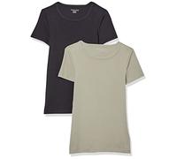 Amazon Essentials Damen Kurzärmeliges Long-T-Shirt mit Rundhalsausschnitt, Slim Fit, Pack of 2