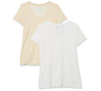 Amazon Essentials Damen Kurzärmeliges T-Shirt mit U-Ausschnitt (erhältlich in Übergröße), Klassischer Schnitt, 2er-Pack, Hellbrauner Tierdruck/Weiß, Größe S
