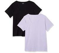 Amazon Essentials Damen Kurzärmeliges T-Shirt mit U-Ausschnitt (erhältlich in Übergröße), Klassischer Schnitt, 2er-Pack, Schwarz/Lavendel, X-Large