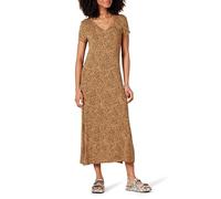 Amazon Essentials Damen Kurzärmliges, mittellanges Jersey-Kleid mit V-Ausschnitt, Dunkles Kamelbraun Tiermuster, M