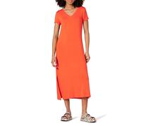Amazon Essentials Damen Kurzärmliges, mittellanges Jersey-Kleid mit V-Ausschnitt, Korallenorange, XXL