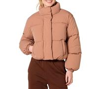 Amazon Essentials Damen Kurze Steppjacke Mit Durchgehendem Reißverschluss (Aus Mattem Oder Sherpa Fleece, Gesteppt), Hellbraun, XL Große Größen