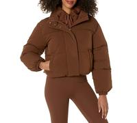 Amazon Essentials Damen Kurze Steppjacke Mit Durchgehendem Reißverschluss (Aus Mattem Oder Sherpa Fleece, Gesteppt), Tiefbraun, L