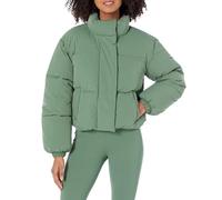 Amazon Essentials Damen Kurze Steppjacke Mit Durchgehendem Reißverschluss (Aus Mattem Oder Sherpa Fleece, Gesteppt), Salbeigrün, M