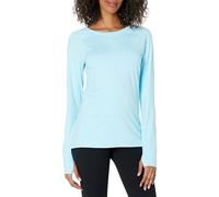 Amazon Essentials Damen Langärmeliges Hemd mit Rundhalsausschnitt aus gebürstetem Tech-Stretch (erhältlich in Übergröße), Himmelblau, L
