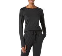 Amazon Essentials Damen Langärmeliges Hemd mit Rundhalsausschnitt aus gebürstetem Tech-Stretch (Erhältlich in Übergröße), Schwarz, XX-Large