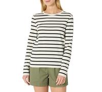 Amazon Essentials Damen Langärmliges Regular-Fit-T-Shirt Aus 100% Baumwolle, Eierschalenweiß Schwarz Seefahrer Streifen, XXS