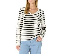 Amazon Essentials Damen Langärmliges Regular-Fit-T-Shirt Aus 100% Baumwolle, Eierschalenweiß Schwarz Seefahrer Streifen, S