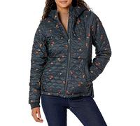 Amazon Essentials Damen Leichte Steppjacke mit durchgehendem Reißverschluss, wasserabweisend, Sherpa-Futter mit Kapuze, Blumenmuster, Schwarz, Größe S