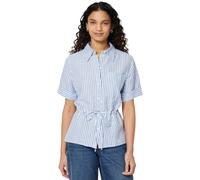 Amazon Essentials Damen Leinen-Bluse mit Verstellbarer Taille, Blau-weiß, Gleichmäßige Streifen, XL