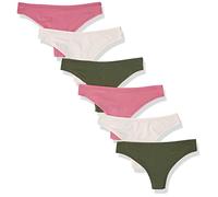 Amazon Essentials Damen Mikrofaser-Unterwäsche (Hipster & String, auch in großen Größen erhältlich), 6er-Pack, Dunkles Armeegrün/Rosé/Sanftrosa, 38