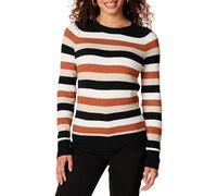 Amazon Essentials Damen-Pullover, Klassische Passform, weich, langärmelig, Rundhalsausschnitt, Schwarz/Braun, Rugby-Streifen, Größe XS