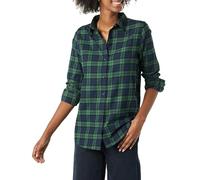 Amazon Essentials Damen Regular-Fit Leichtes Kariertes Langarm-Flanellhemd, Dunkelgrün Marineblau Mittlere Karo, XL