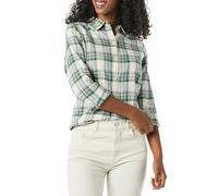 Amazon Essentials Damen Regular-Fit Leichtes Kariertes Langarm-Flanellhemd, Elfenbein Grün Alpine Karomuster, L