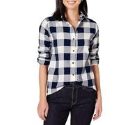 Amazon Essentials Damen Regular-Fit Leichtes Kariertes Langarm-Flanellhemd, Marineblau Buffalokaros, XL