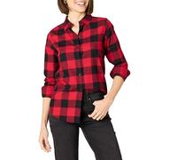 Amazon Essentials Damen Regular-Fit Leichtes Kariertes Langarm-Flanellhemd, Rot Buffalo Karos, L