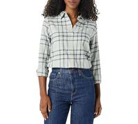 Amazon Essentials Damen Regular-Fit Leichtes Kariertes Langarm-Flanellhemd, Schwarz Grau Karomuster, L