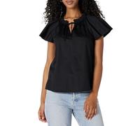 Amazon Essentials Damen Relaxed-Fit-Langarmbluse Aus Baumwollsatin Mit Rüschenausschnitt