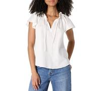 Amazon Essentials Damen Relaxed-Fit-Langarmbluse Aus Baumwollsatin Mit Rüschenausschnitt