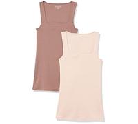 Amazon Essentials Damen Schmal Geschnittenes Tanktop Mit Quadratischem Ausschnitt, 2er-Pack, Hellbeige/Dunkles Taupe, S