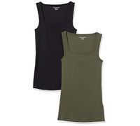 Amazon Essentials Damen Schmal Geschnittenes Tanktop Mit Quadratischem Ausschnitt, 2er-Pack, Schwarz/Dunkles Olivgrün, XXL