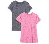 Amazon Essentials Damen Schnelltrocknendes Kurzärmliges Sport-T-Shirt aus Tech Stretch mit Rundhalsausschnitt, 2er-Pack, Himbeere Space-dye/Kohlegrau Space-dye, S