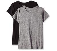 Amazon Essentials Damen Schnelltrocknendes Kurzärmliges Sport-T-Shirt aus Tech Stretch mit Rundhalsausschnitt, 2er-Pack, Kohlegrau Space-dye/Schwarz, XS