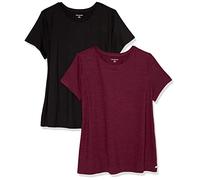 Amazon Essentials Damen Schnelltrocknendes Kurzärmliges Sport-T-Shirt aus Tech Stretch mit Rundhalsausschnitt, 2er-Pack, Burgunderrot Space-dye/Schwarz, XS