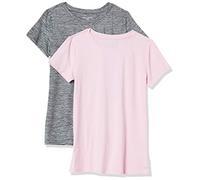 Amazon Essentials Damen Schnelltrocknendes Kurzärmliges Sport-T-Shirt aus Tech Stretch mit Rundhalsausschnitt, 2er-Pack, Grau Space-dye/Hellrosa, XXL