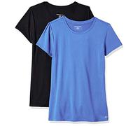 Amazon Essentials Damen Schnelltrocknendes Kurzärmliges Sport-T-Shirt aus Tech Stretch mit Rundhalsausschnitt, 2er-Pack, Kräftiges Blau/Schwarz, XL