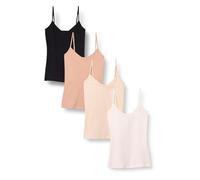 Amazon Essentials Damen Slim-Fit Knit V-Neck Layering Cami (erhältlich in Übergröße), 4er-Pack, Beige/Schwarz/Kamel/Weiß, X-Small