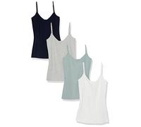 Amazon Essentials Damen Slim-Fit Knit V-Neck Layering Cami (erhältlich in Übergröße), 4er-Pack, Grau Meliert/Marineblau/Salbeigrün/Weiß, Small