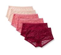 Amazon Essentials Damen Stretch-Höschen mit durchgehender Spitze in den Ausführungen Boyshort, Cheeky und Tanga, 6er Pack