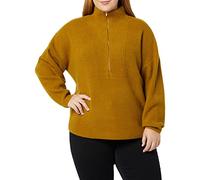 Amazon Essentials Damen Stretch-Pullover aus mittelgrobem Strick mit halblangem Reißverschluss und Polokragen (Früher Daily Ritual), Braun, M