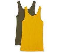 Amazon Essentials Damen Tanktop, Schmale Passform, 2er-Pack, Dunkles Olivgrün/Gold, S