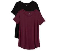 Amazon Essentials Damen Tunika mit U-Ausschnitt und Kurzen Ärmeln, 2er-Pack, Schwarz/Burgunderrot, XL