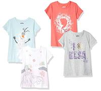 Amazon Essentials Disney | Marvel | Star Wars | Frozen | Princess Mädchen Kurzärmelige T-Shirts, 4er-Pack, Blau/Grau/Weiß/Frozen ELSA & Olaf, 10 Jahre