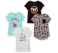 Amazon Essentials Disney | Marvel | Star Wars | Frozen | Princess Mädchen Kurzärmelige T-Shirts, 4er-Pack, Blau/Grau/Schwarz/Weiß Marvel Super Hero, 10 Jahre