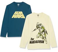 Amazon Essentials Disney | Marvel | Star Wars Herren Langärmelige T-Shirts, 2er-Pack, Hellgelb Star Wars Mando/Marineblau Star Wars, M
