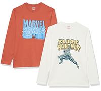 Amazon Essentials Disney | Marvel | Star Wars Herren Langärmelige T-Shirts, 2er-Pack, Marvel Comic Logo/Marvel Black Panther, XXL