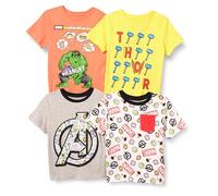 Amazon Essentials Disney | Marvel | Star Wars Jungen Kurzärmelige T-Shirts, 4er-Pack, Avengers Logo/Marvel Power, 8 Jahre
